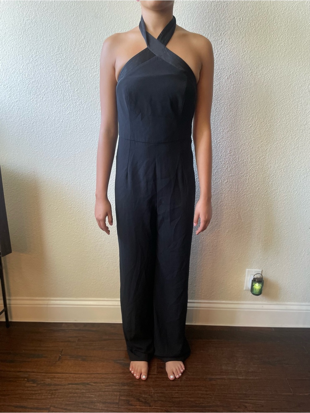 Topshop Black Cross-Neck Halter Jumpsuit - Picture 2 of 8